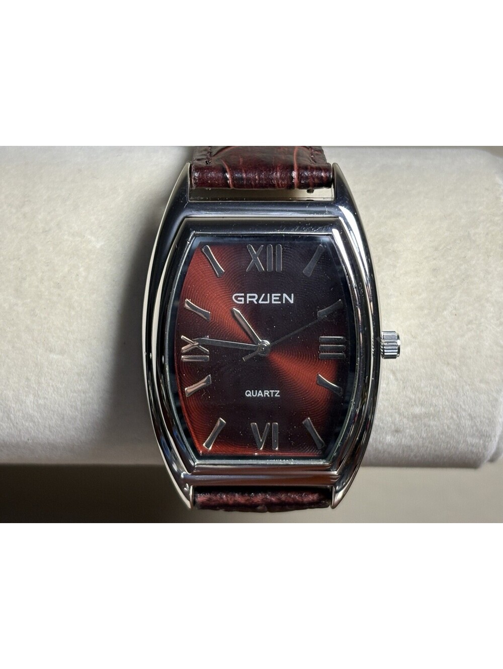 Gruen Men’s Tonneau Watch Red Sunburst Dial Stainless Steel Case Model F3241141
